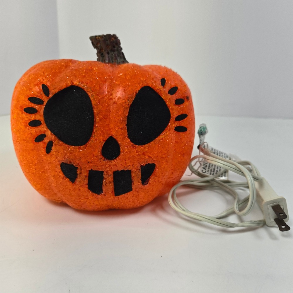 Seasons Pumpkin Light 6" Orange Crystalline Jack-O-Lantern Halloween Decor Glow